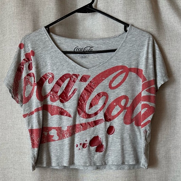 Coca Cola Tops - Coca-Cola•cropped tee•women’s small•modal/cotton•gray/red•v-neck•short sleeve